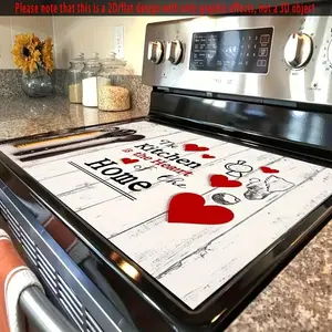 1pc 2D/Flat "The Kitchen is the Heart of the Home" Love and Kitchen Theme Stove Cover Protector, Heat Resistant and Durable Design for Valentine's Day or Romantic Dinner Ambiance