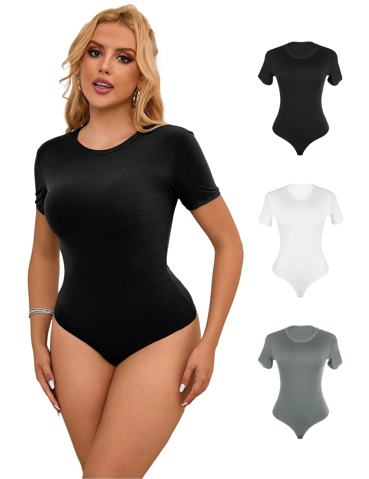 OHYEAH Women's Nylon Short-Sleeve Bodysuit, Basic Chic Crew Neck Stretch Tank, Slim-Fitting Soft Minimalist Underwear for Daily Summer Wear