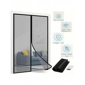 1 piece of heavy-duty magnetic screen door, equipped with full-frame hook-and-loop fasteners, polyester mesh curtain promotes air circulation, allows pets to easily enter and exit, is eco-friendly and insect-proof