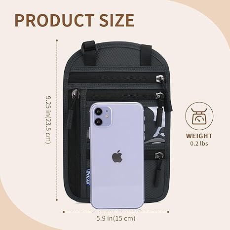 Neck Wallet,RFID Blocking Passport Holder, Easy to Conceal Travel Pouch,Multi-Functional Crossbody Wallet with Adjustable Neck Strap,Durable Nylon Storage Bag for Secure & Convenient Travel