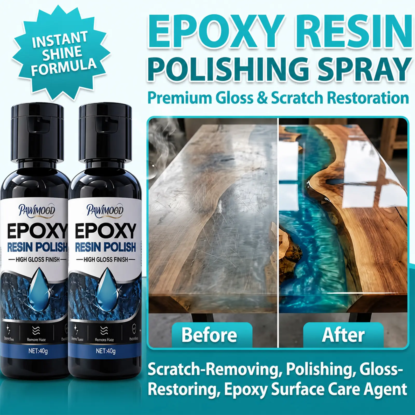 Resin Polish Compound for Car Paint Correction and Scratch Removal, Heavy Duty Automotive Polishing Paste Restores Gloss and Shine on Clear Coat, Fiberglass, Gelcoat Surfaces, Works Well with Polisher Machine or by Hand for Detailing, Marine