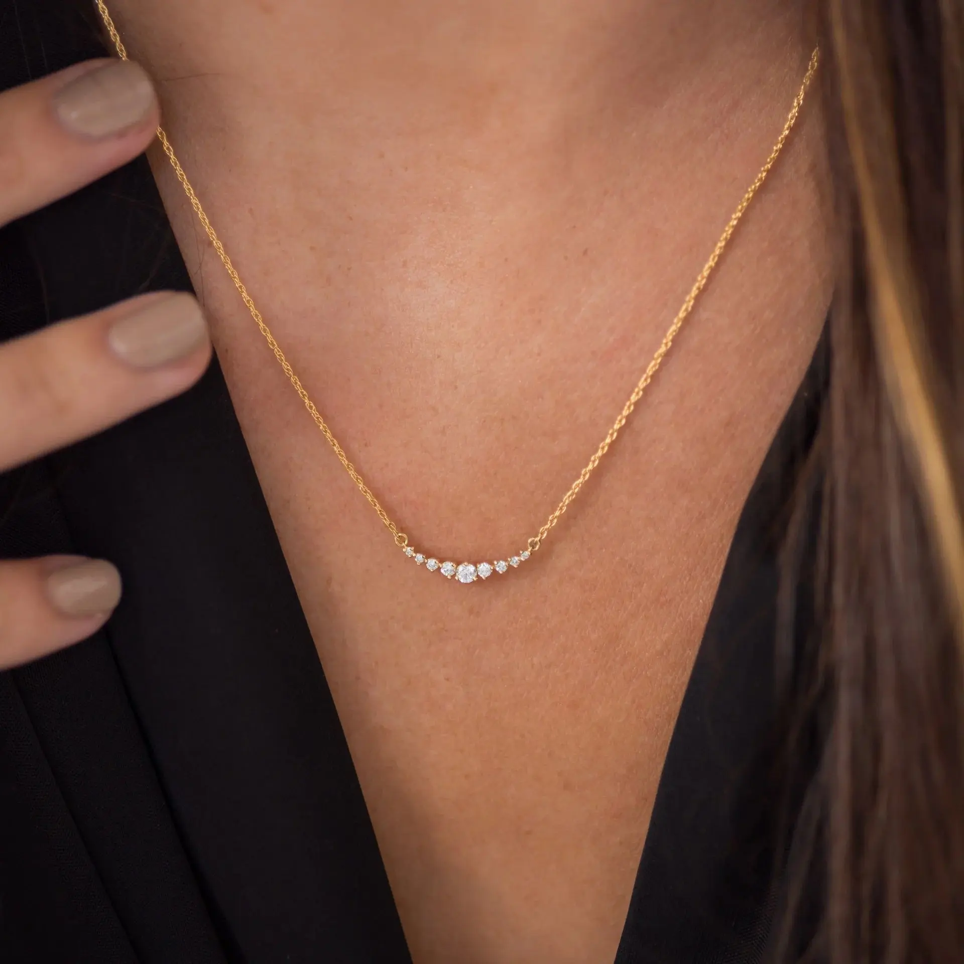 Best Seller | Smiley Face Pendant Necklace with CZ Stones, Korean Style Dainty Necklace, Sparkly Minimalist Fashion Jewelry