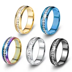 Stainless Steel Ring Single Row CZ Minimalist 5 Color Size 5-12 Party Daily Wear Gift For Her