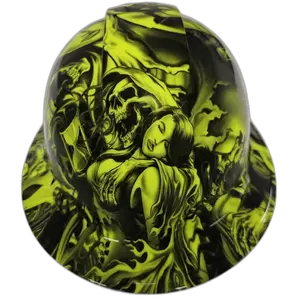 Lime Green Gothic Reaper Art - Custom Hydro Dipped Full Brim Hard Hat