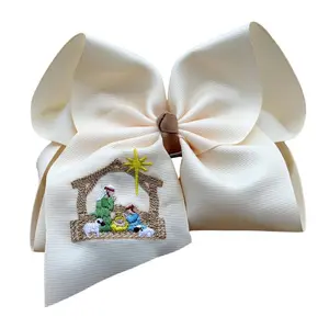 Cream Nativity Embroidered Bow