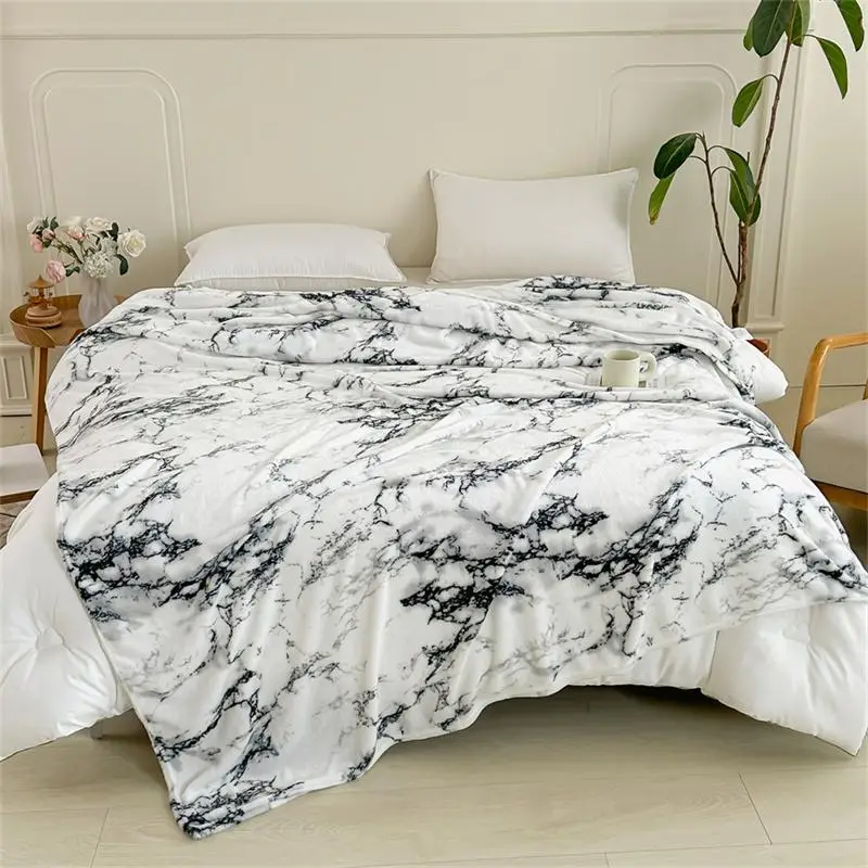 Marble Pattern Bed Blanket, 1 Count Soft Comfortable Warm Throw Blanket, Cozy Blanket, Cool Bedroom Accessories, Bedding Supplies for Home & Office &