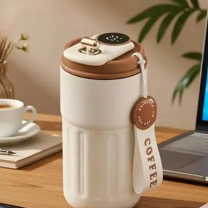 Temperature Display Stainless Steel Insulated Mug, Portable Coffee Vacuum Insulated Bottle with Strap, Sports Water Bottle, Valentine's Day Gift