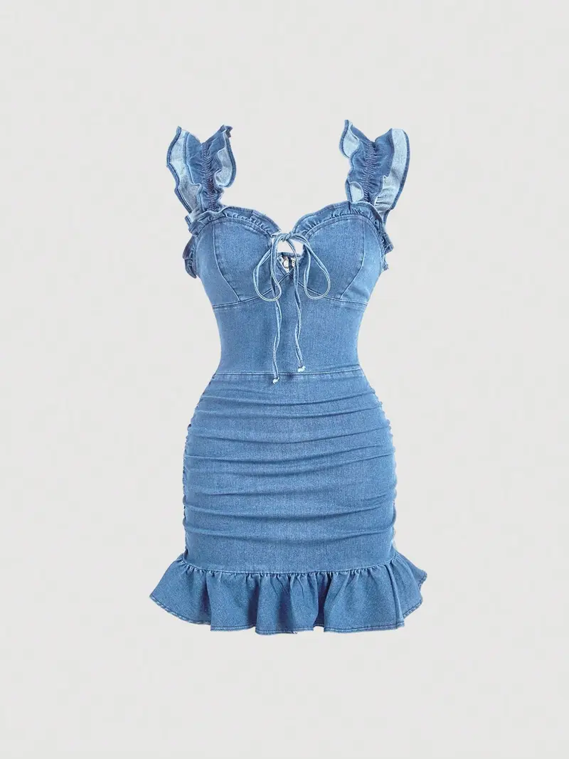 white christmas dresses Vintage Wash Denim Dress with Pockets Medium / XL main image 0