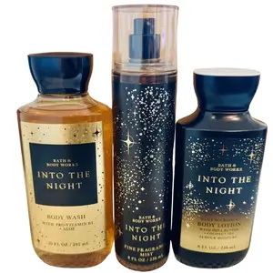 Into The Night Body Wash 10Fl oz, Fine Fragrance Mist 8 Fl oz, Body Lotion 8 Fl oz.  Moisturizing Shea Butter