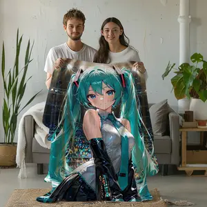 Ultra Soft Hatsune Miku Night City Neon Lights Fleece Throw Blanket - Warm Cozy Cyberpunk Flannel Blanket for Couch Bed Gaming - Perfect Birthday Christmas Gift for Anime Gamers