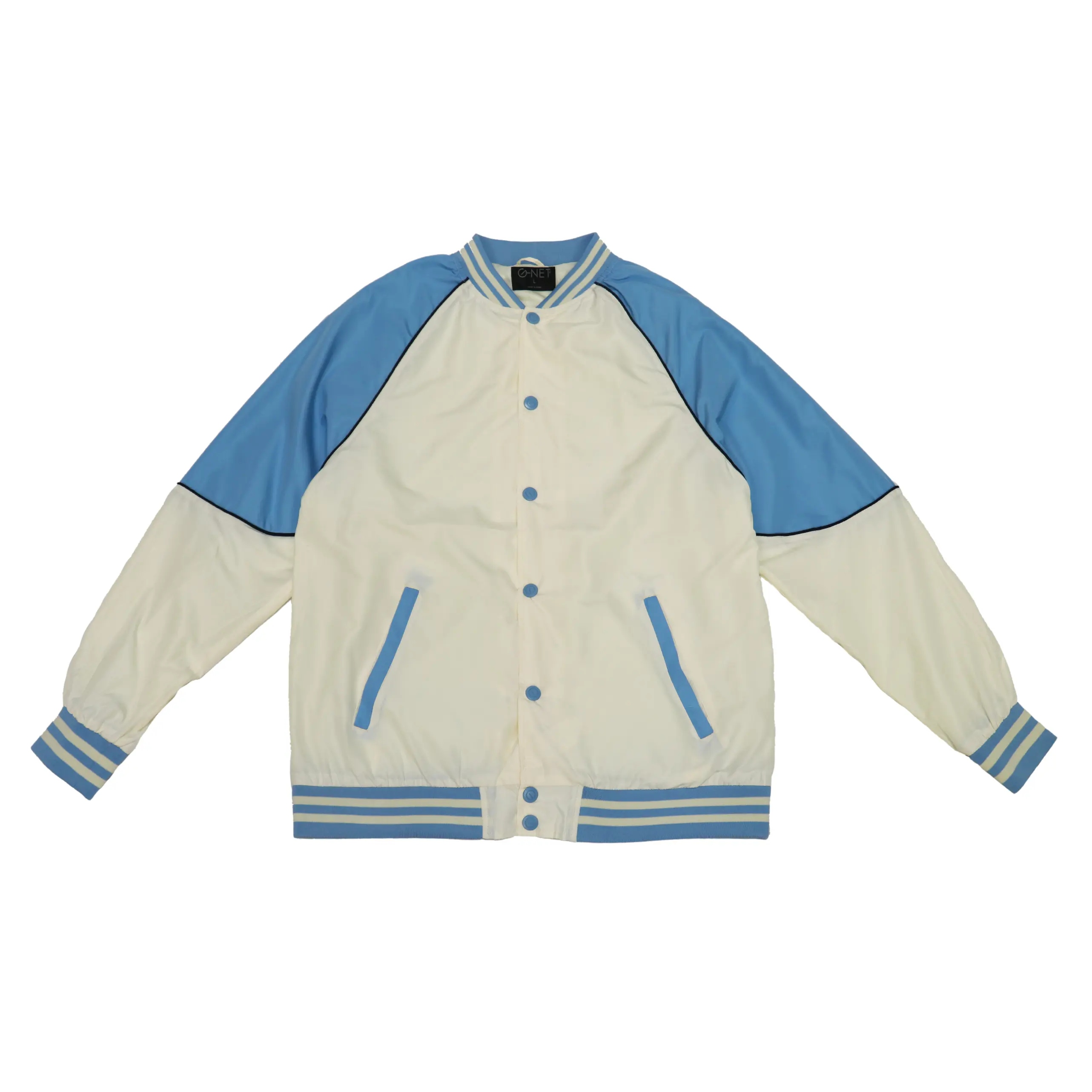 Men's Windbreaker Varsity Jacket - Color Blocked Design with Piping and Yarn Dye Stripe Bands - Menswear, Fashion