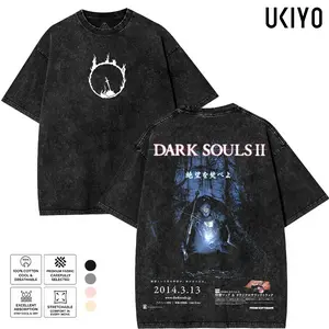 Dark Souls 2 Graphic Tee Vintage Gaming Acid Wash T-Shirt Unisex Heavyweight Cotton Oversized Streetwear Tshirt Retro Faraam Knight Bonfire Merch Clothing