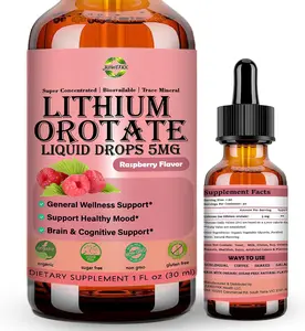 Pure Lithium Orotate Liquid Drops 5mg, Low Dose Lithium Brain Supplement for Cognitive Memory Mood Behavior, High Bioavailability Liquid Lithium-Orotate Drops for Kids Adults Vegan Non-GMO