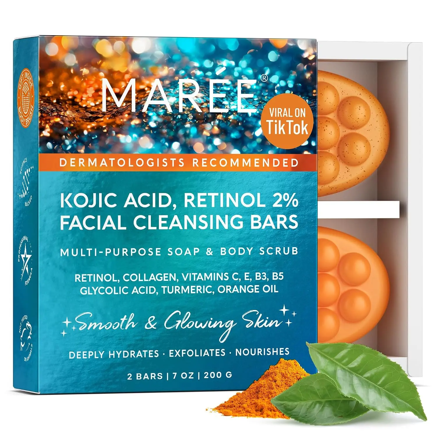 Kojic Acid Soap & Scrub - Brightening Kojic Acid and Turmeric Soap for Dark Spot and Hyperpigmentation - Dark Spot Remover for Face & Body Wash - Acido Kojico Cream Bar Soaps