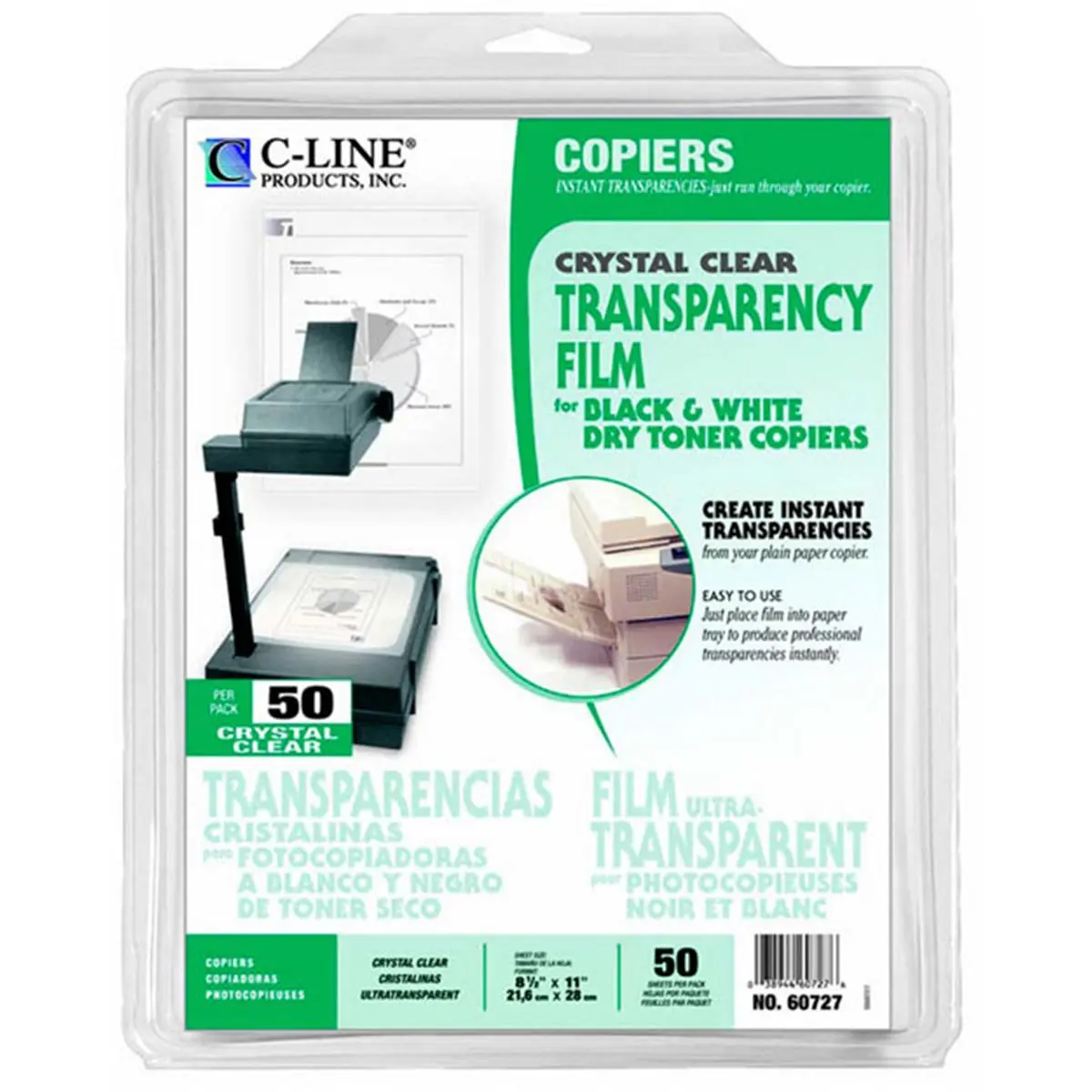C-Line Products Inc Overhead Copier Transparencies - 50 Ct, 8.5x11" Plain Paper Film, Desktop Guide for Copier Users