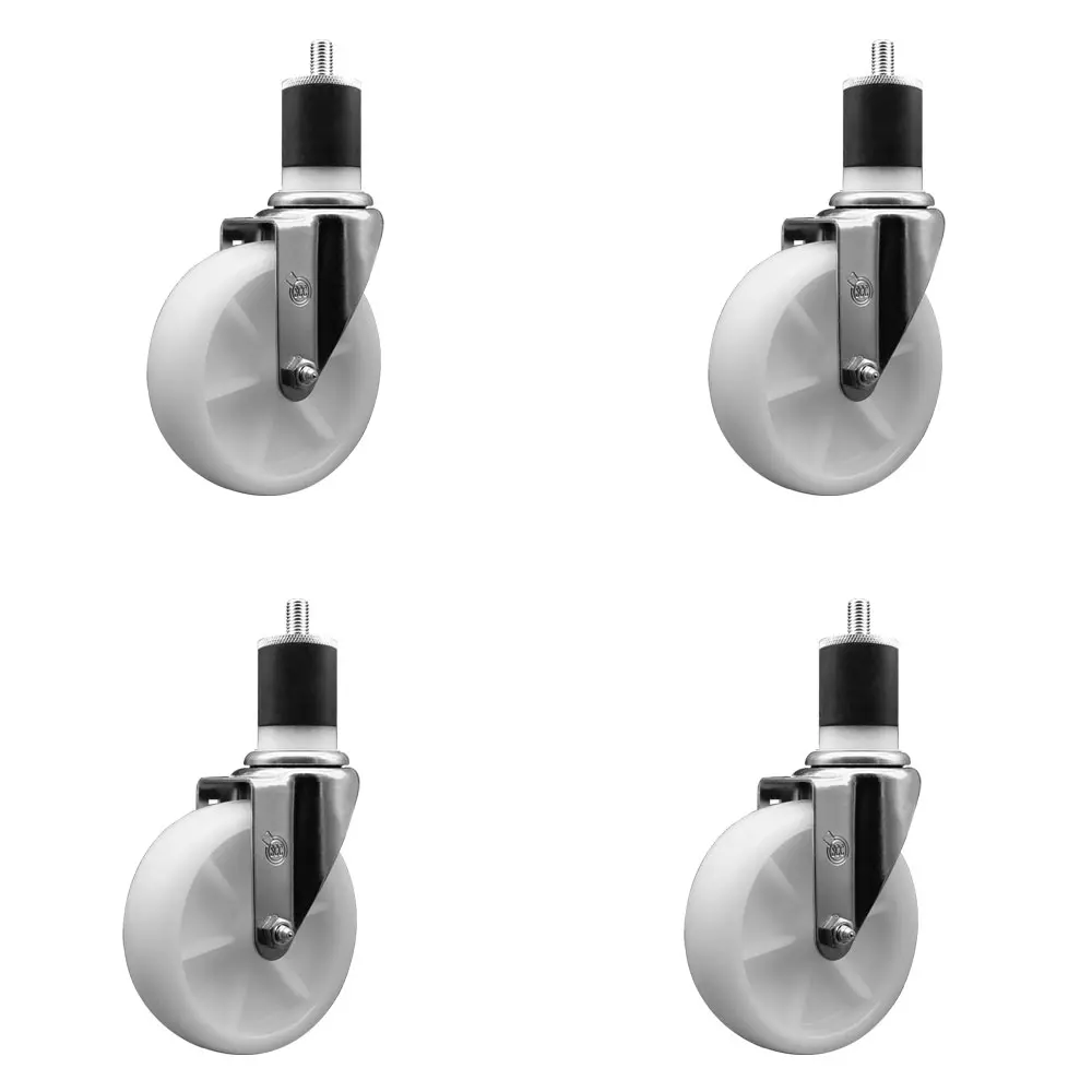 Service Caster SCC-EX20S514-NYS-178-4 Industrial Nylon Swivel Expanding Stem Caster Set of 4 - 5 in. White Wheels, 1.87 in. Stems for Furniture Lift Mover