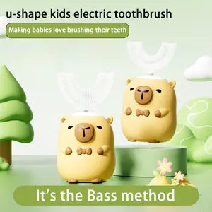 Kids Electric Toothbrush U Shaped - Cartoon Capybara with 6 Brush Heads Full Mouth Degree Cleaning Sonic Toddler Automatic Toothbrush with IPX7 Waterproof (Capybara 2-14 Years)