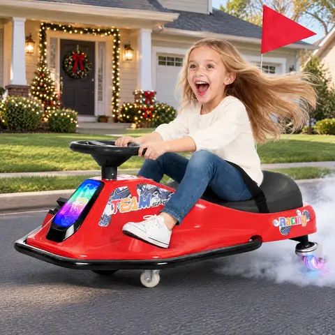 #TikTokShopBlackFriday PHIVILLA 24V Electric Drift Go Kart for Kids, 2-in-1 Wiggle Ride-On Car, 360° Spin, Up to 9.3 MPH, 176 lbs Max Load, Light-Up Wheels, Wireless Audio Music, Safety Harness, Slow Start, Ages 3+
