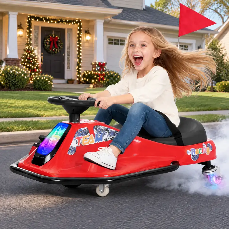 #TikTokShopBlackFriday PHIVILLA 24V Electric Drift Go Kart for Kids, 2-in-1 Wiggle Ride-On Car, 360° Spin, Up to 9.3 MPH, 176 lbs Max Load, Light-Up Wheels, Wireless Audio Music, Safety Harness, Slow Start, Ages 3+