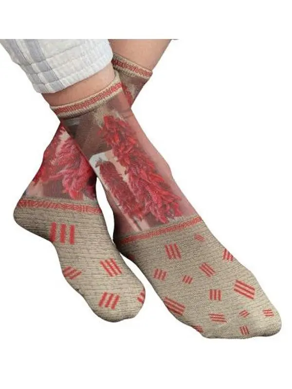 Chili Peppers Crew Socks Tan & Red Spandex Material Ideal for Men's Shoe Perfect for Bowling One Size Fits Most Womenswear Fashion Stylish