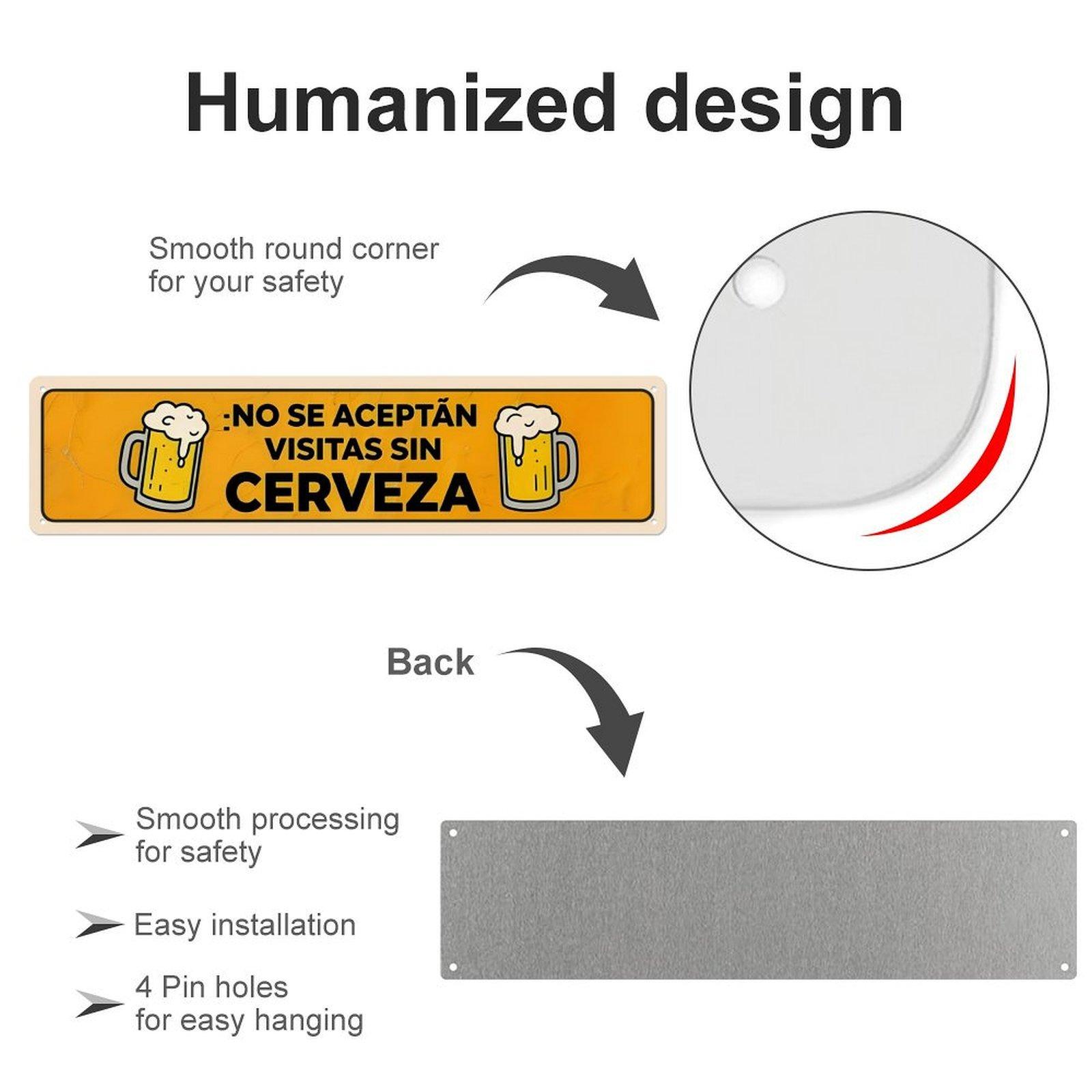 16×4 Inch "No Se Aceptan Visitas Sin Cerveza" Funny Metal Sign, Vintage Spanish Beer Aluminum Wall Decor, Pre-drilled Humorous Bar Sign for Home Man Cave, Novelty Gift for Beer Lovers