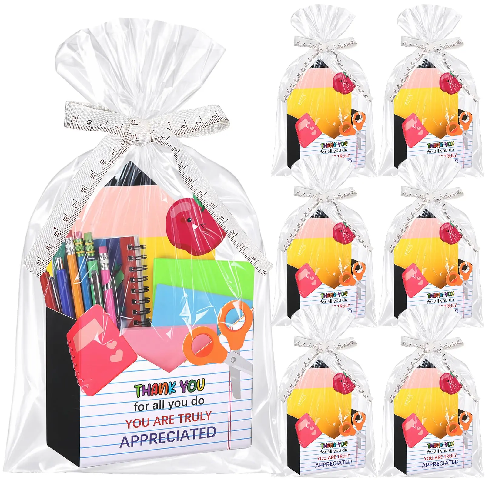 6/12/24 Pcs Back to School Gift Basket Teacher Appreciation Gifts School Party Gift Boxes with Ribbon Cards Foldable Pencil Design Paper Basket for School Classroom Party Decorations,Teacher's Day Back to School Birthday Reward Party Gift Supplied