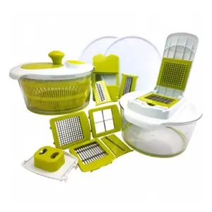 212 MAIN 10-in-1 Multi-Use Salad Spinner & Vegetable Slicer-Dicer with Interchangeable Blade, Basket, Lid for Fruit Meal Prep (Model MG-SALAD-SPINNER-MULTI-SLICER-DICER)