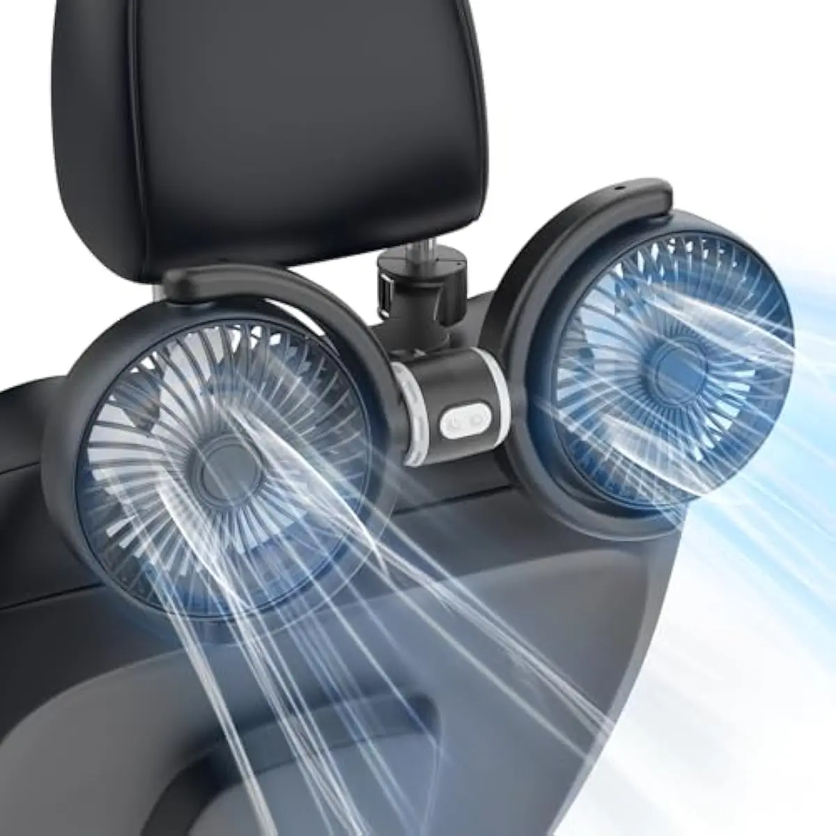Dual USB-Powered Adjustable Car Fan - 3-Speed Separate Control, Quiet Brushless Motor, 360° Rotatable, 5V/2A, Backseat Cooling, Baby Safety Design, Compatible with 12V/24V Car Models Van Truck SUV RV (USB Plug)