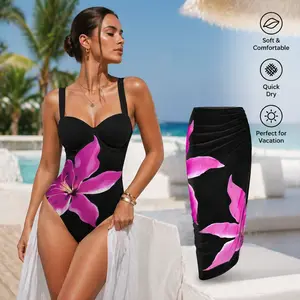 Floral Elegance 2-in-1 Swimsuit & Skirt Set, Underwire Bustier One-Piece Bathing Suit with Ruched Sarong for Vacation