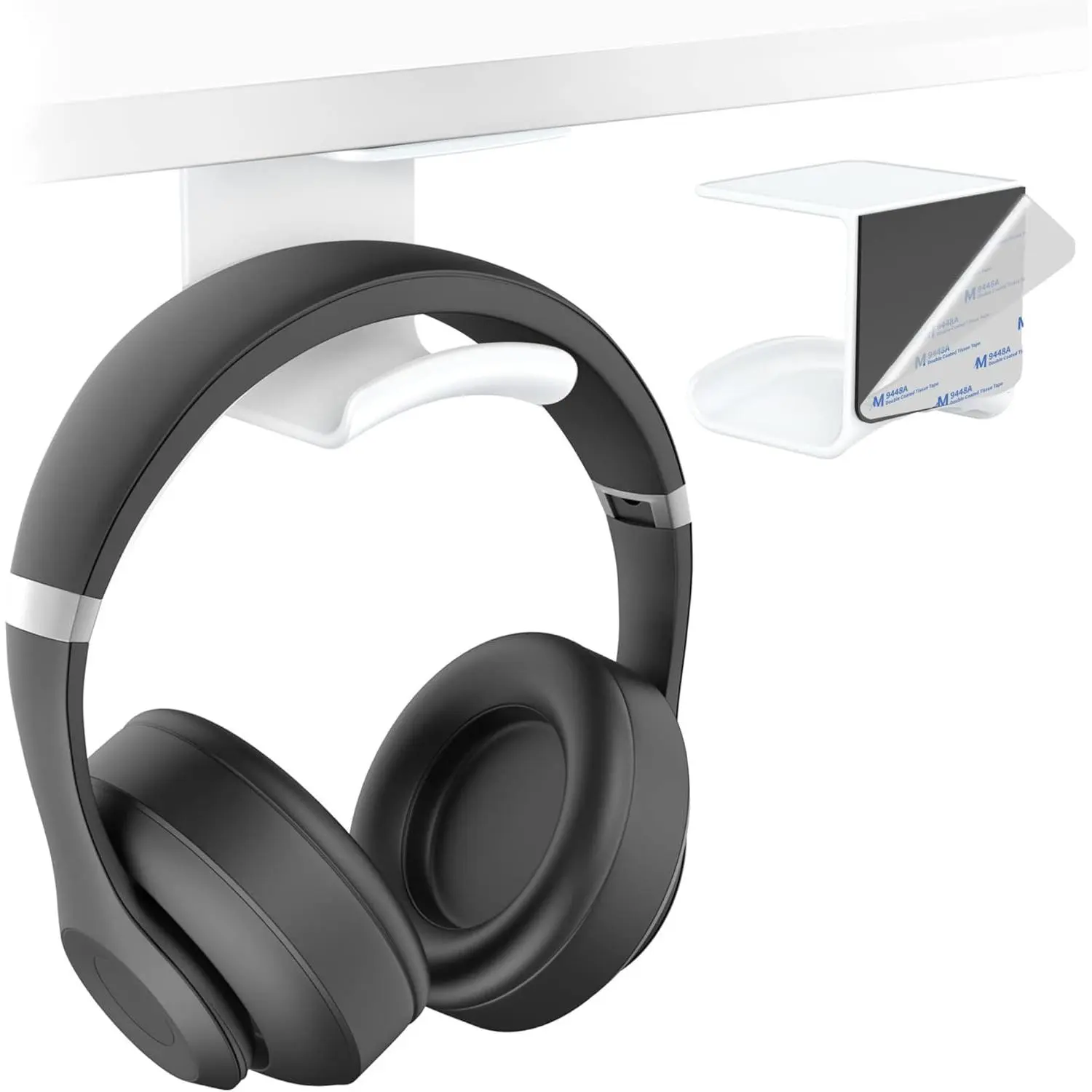 Under Desk Headphone Hook - Adhesive Headphone Stand Hanger for Desk - White