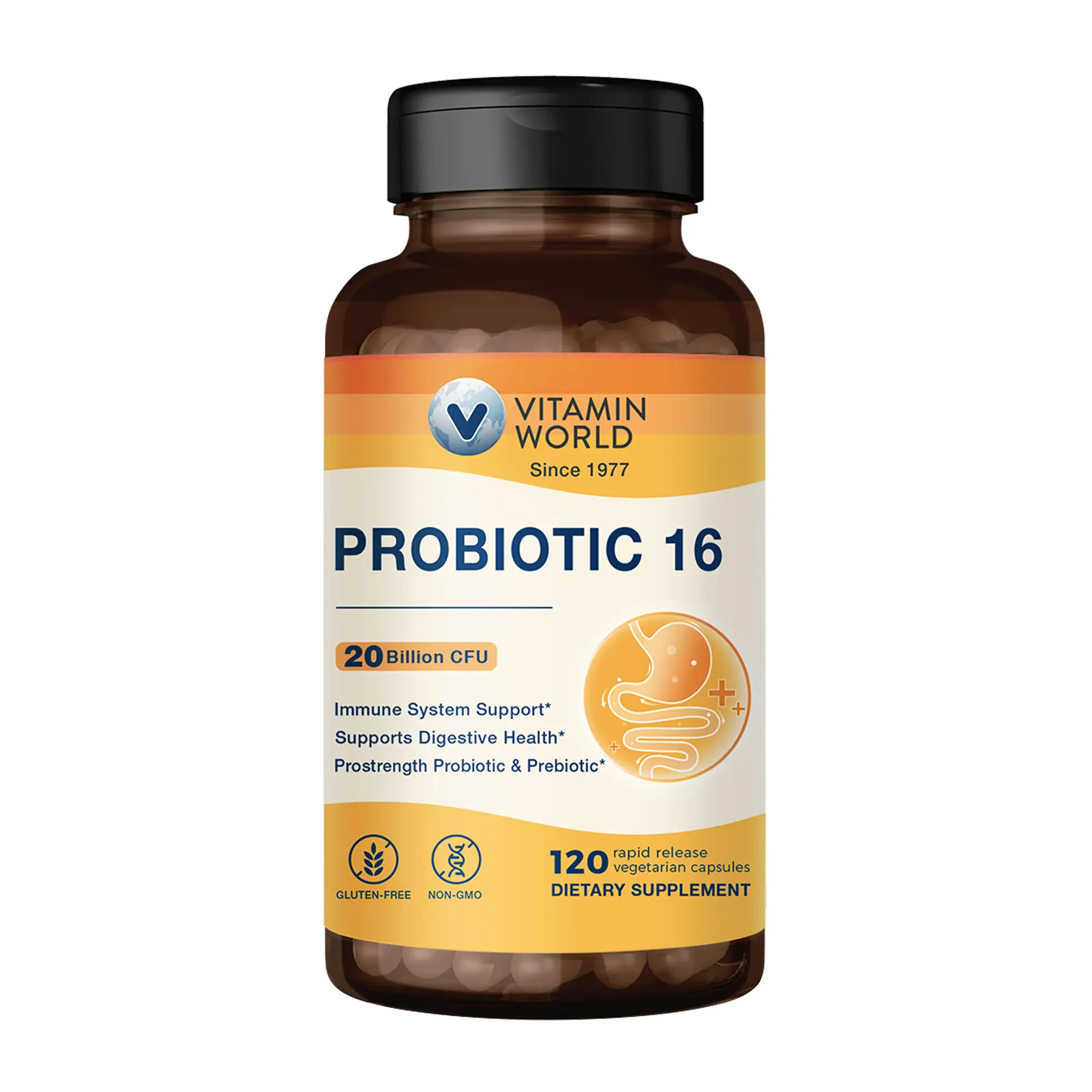 Vitamin World Probiotic16, 20 billion live cultures, Gluten Free, Non-GMO, 120 Capsules, Supports Digestive & Immune Health - Healthcare