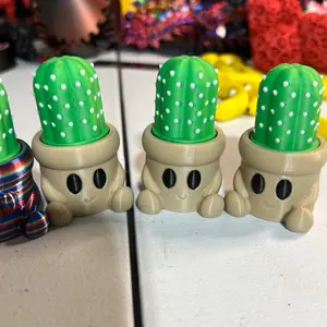 Cactus Fidget Clicky Succulent Plant - Green Cactus Design with Colorful Eyes in Beige and Brown Accents