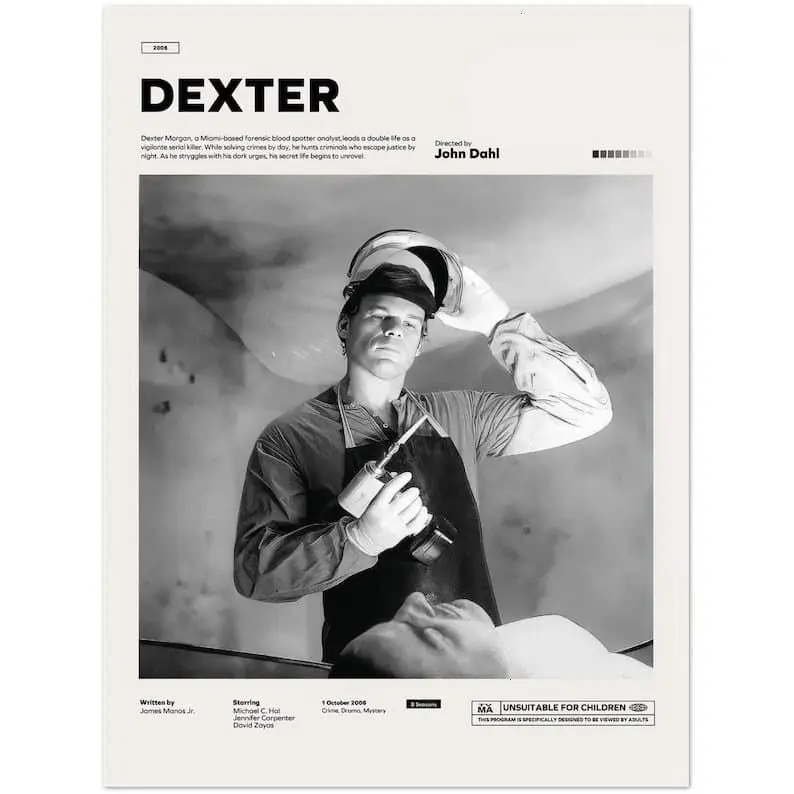 Dexter Season 1 (2006) Minimal Graphical Crime Drama TV Series Eco-Friendly Paper Poster, 18x12 Inches Artistic Wall Decor for Kid Room Home Supplies Photo Print