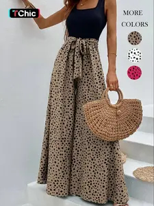 Women's Leopard Print Belted Wide Leg Jumpsuit, Casual Sleeveless Jumpsuit for Summer, Women's Jumpsuit for Daily Wear