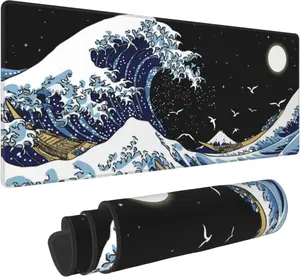Tidal Waves XL Mousepad 31.5"×11.8" Japanese Art Large Gaming Mouse Pad with Non-Slip Rubber Base