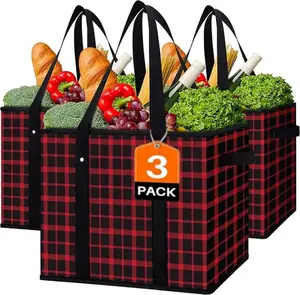 Reusable Grocery Bags 3 Pack,Large Grocery Tote Bag Water Resistant Shopping Bags Foldable Grocery Bag for Clothes,Shoes and Picnic,Red