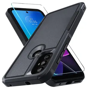 Phone Case with Tempered Glass Screen Protector, Tempered Glass Film, Full Body Rugged Shockproof Protective Phone Case Cover for Motorola Moto G Play 2023