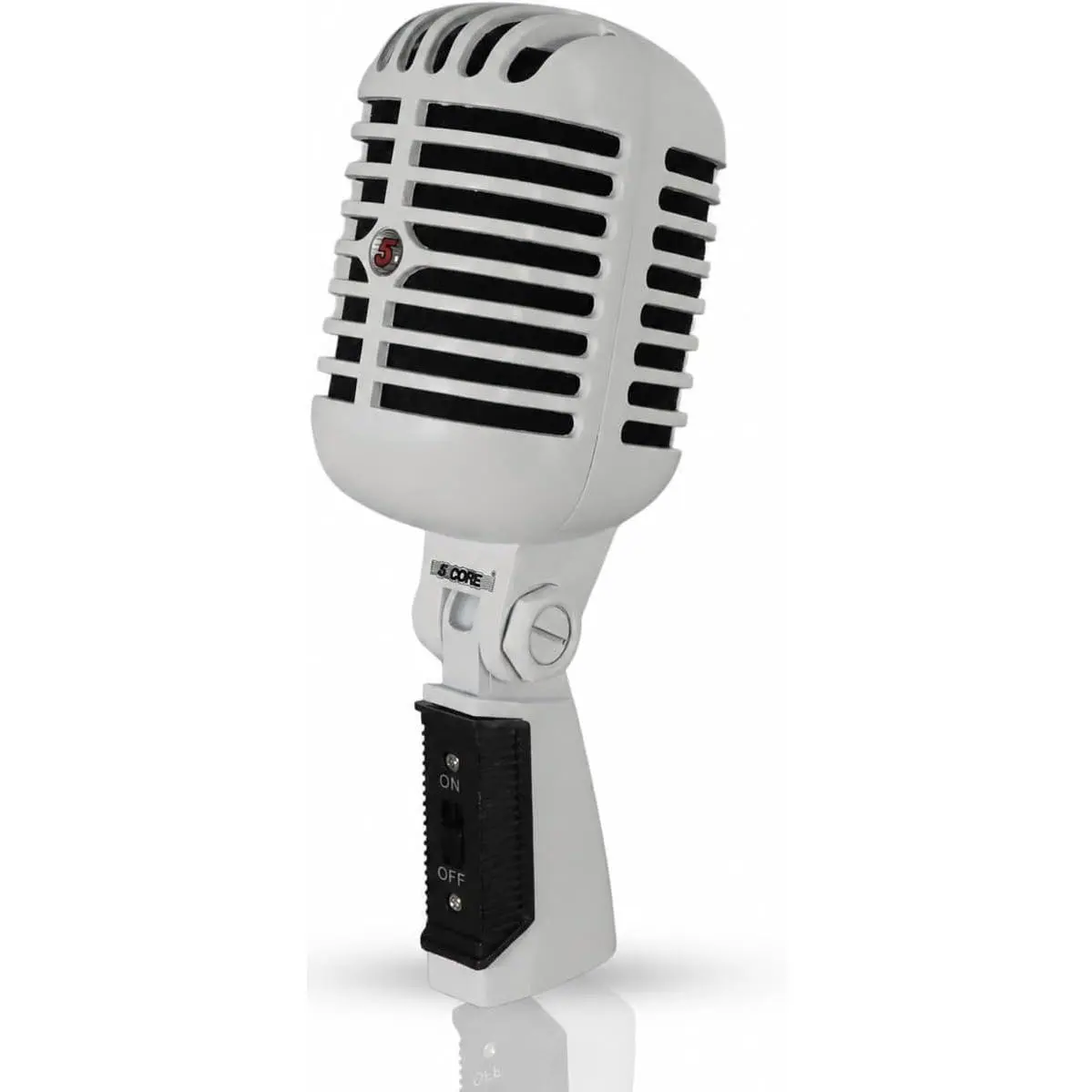5 CORE Retro Dynamic Classic Vocal Microphone Old Vintage Style Cardioid Unidirectional Wired Mic with XLR Cable Universal Mic Stand Compatible for Studio Recording On Stage Studio White, Mixers, Adjustable, 20 Hz-20 Khz