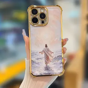 God's plan Jesus walking on the water pattern mobile phone case suitable for iphone17/16/15/14/13/12/11/XS PROMAX anti-fall mobile phone protective cover, religious belief, unisex, luxury mobile phone case