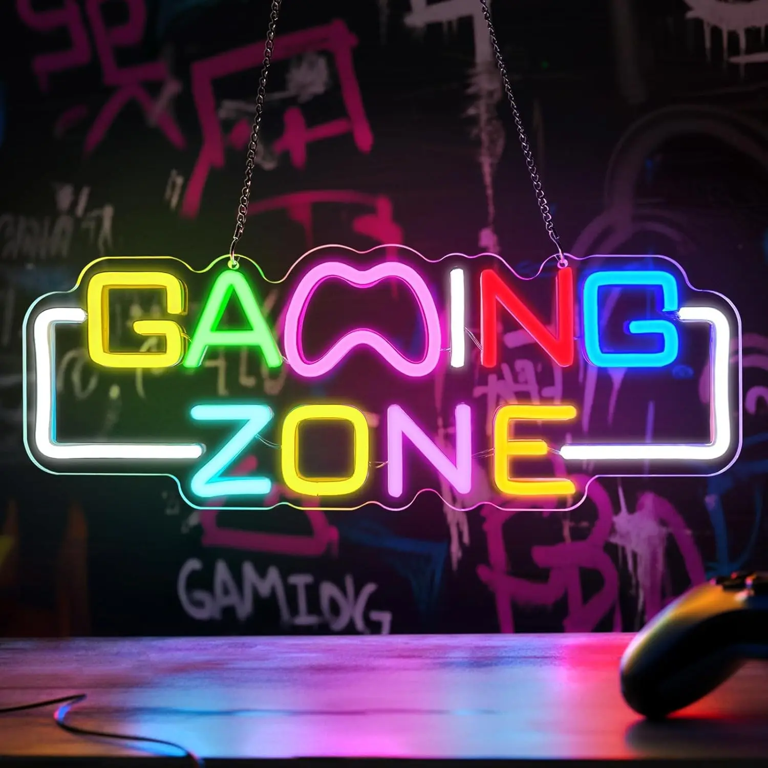 Neon Light Gaming Zone Decor, Neon Sign, Adjustable Switch USB Powered, Ideal Gift for Boys Girls, Perfect for Game Room Bedroom, LED Neon Lights, Lighting, Led Signs