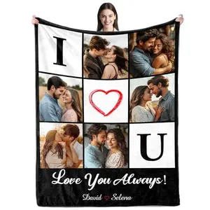 Custom Blanket with Picture Text Personalized Photos Blanket Customized Valentines Day Christmas Wedding Birthday Gifts for Couples Boyfriend Girlfriend Him Her Customize Blankets