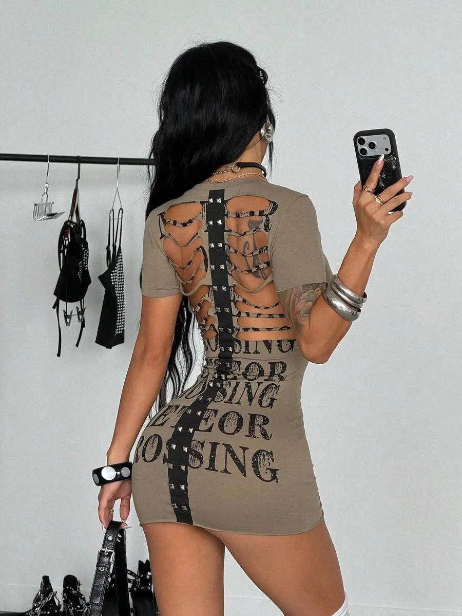 PATTERSON Casual Hollow-Out Sexy Streetwear Women's Dress