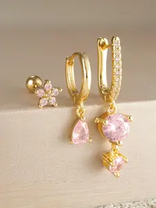 3-Piece Asymmetrical,  Gold Hoop Earrings Gold Plated Huggie Hoop Earring Stack For Women, Dangle Earrings Hypoallergenic Dainty Drop Gold Earrings Hoops for Women Girls Jewelry Gift