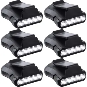 6 count Clip Headlamps Head Lamps Hard Hat Accessories 5 LED Rotatable Cap Hat Light Clip on Flashlight Lights Clip on Cap Lights for Hunting Camping Fishing Black (Black)