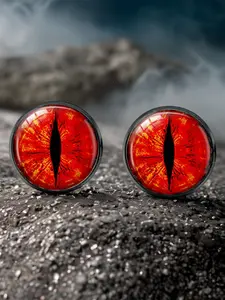 1 pair Red Dragon Eye Stud Earrings, Gothic Glass Eyeball Jewelry, Punk Alternative Accessories