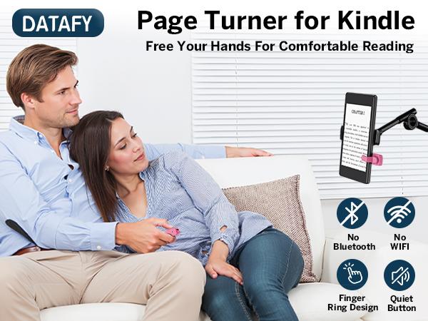 DATAFY Page Turner Ring for Kindle, Hands-Free Remote Control with Storage Bag, Camera Shutter & Video Recording, eReaders Clicker for Kindle iPad iPhone Tablets