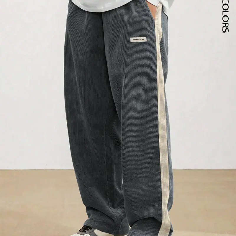 Men's Corduroy Pants, Loose Casual Comfy Elastic Trousers with Casual Slant Pocket for Daily Wear, Casual Fashionable Pocket, Men's Bottoms for All Seasons, Menswear
