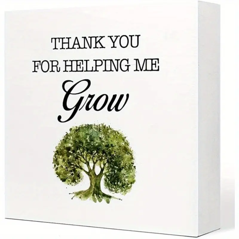 Thank You for Helping Me Grow Wooden Sign Desk Decor, Inspirational Thank You Gift Wood Block Sign Desk Decorations for Home Office Desk Shelf Table Decor, Appreciation Gifts for Teacher Mom Dad 5x5 inch