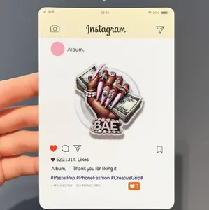 Luxury BAE Money Stack Phone Grip - Pink Stiletto Nails & Diamond Jewelry Acrylic Stand - Boss Babe Aesthetic Melanin Queen Accessory