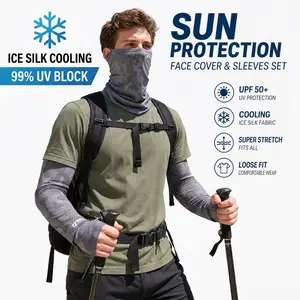 Camouflage Sun Protection Mask and Ice Sleeves Set Comfortable Breathable UV Protection 99% Unisex Summer Outdoor Sunshade Large Size Loose Fit Ideal for Fishing Hiking Activities